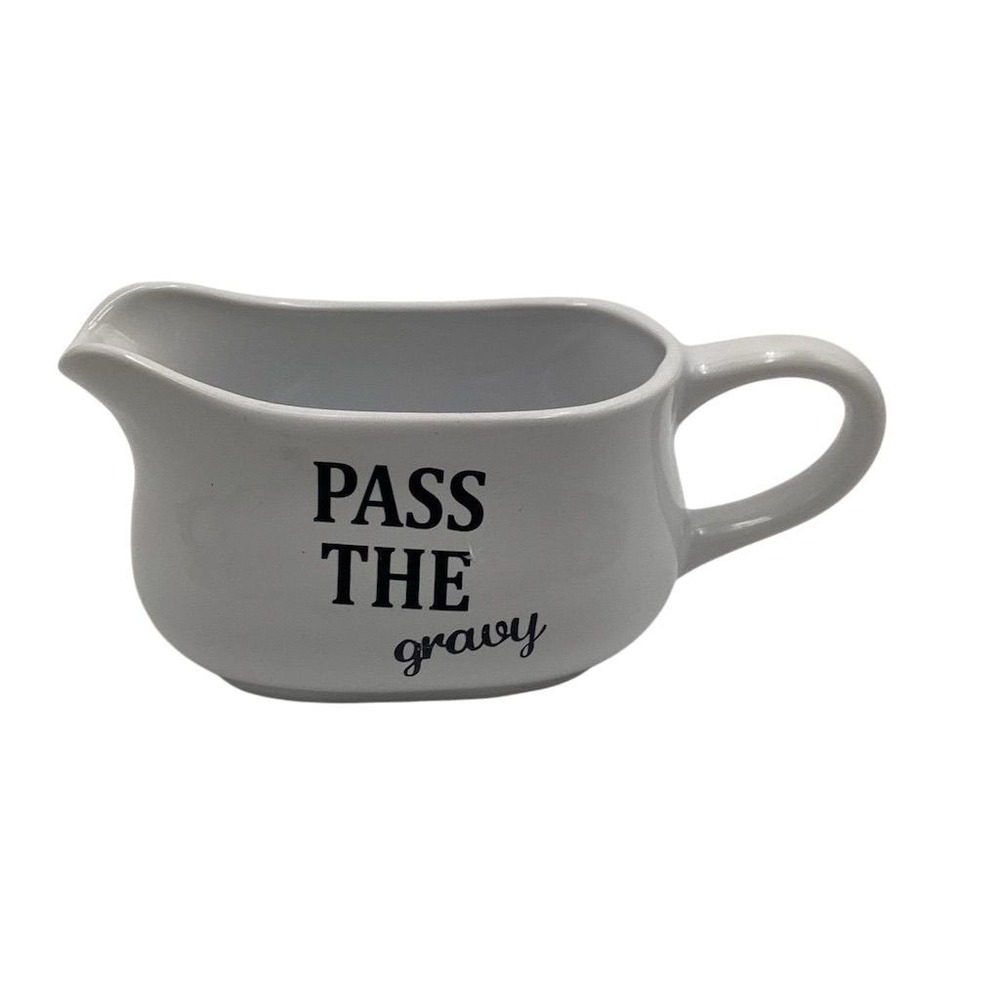 HOMESTEAD "Pass The Gravy" White Ceramic Gravy Boat